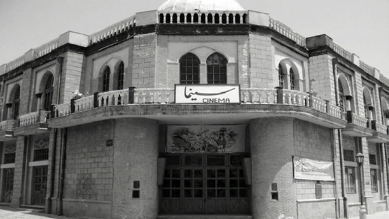 Recreation of the first cinema entrance in old Tehran with crowd