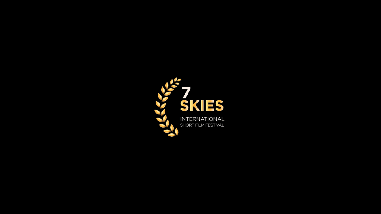 Official logo of the 7 Skies International Short Film Festival in gold on black background